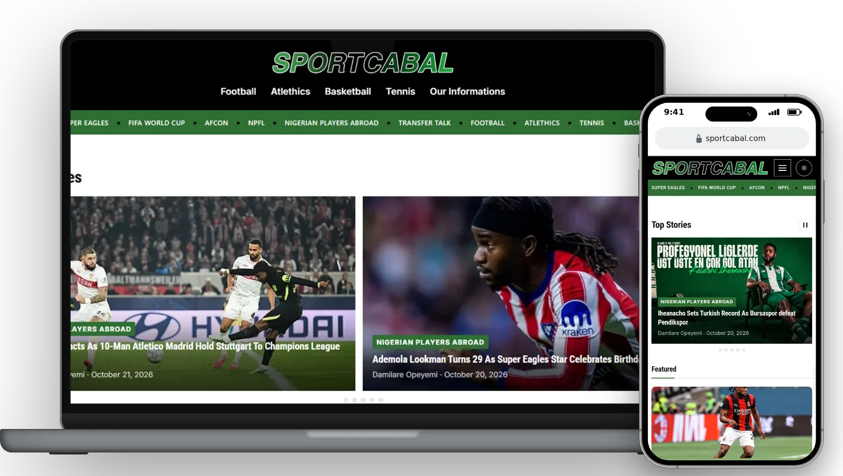 SportCabal homepage on a laptop and a phone